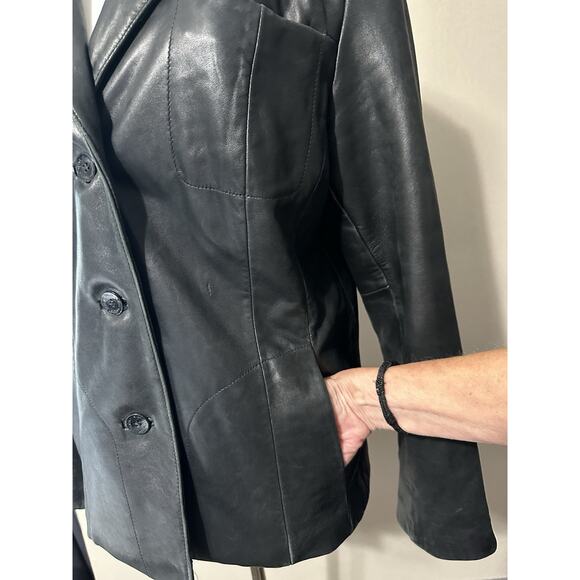 Wilson’s Genuine Leather Women’s Sz L Pelle Studio Black Blazer Jacket Coat - Picture 4 of 16